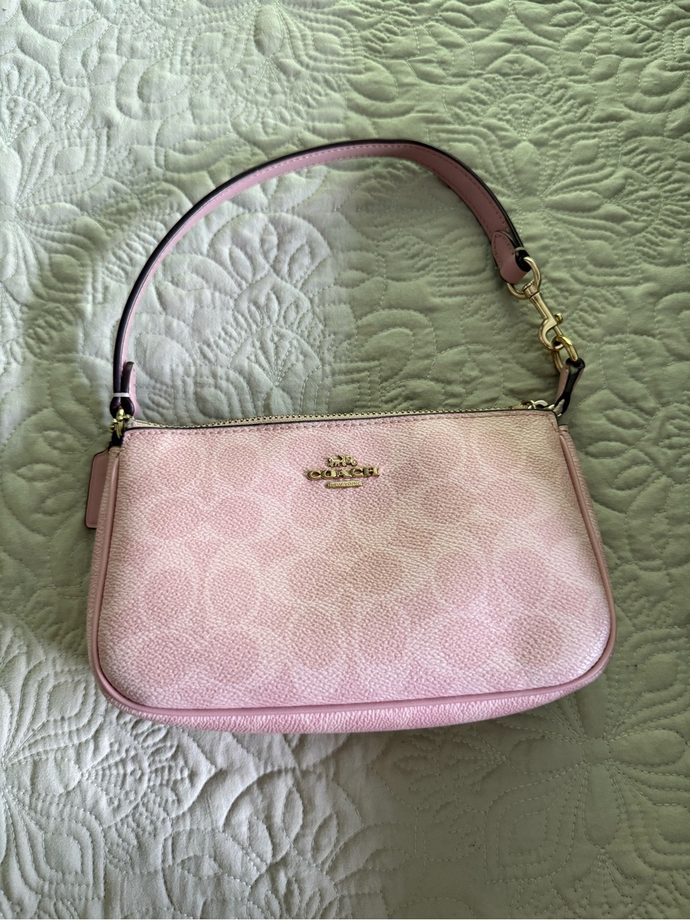 Coach Pink Signature Leather Shoulder Pouch with Gold Hardware